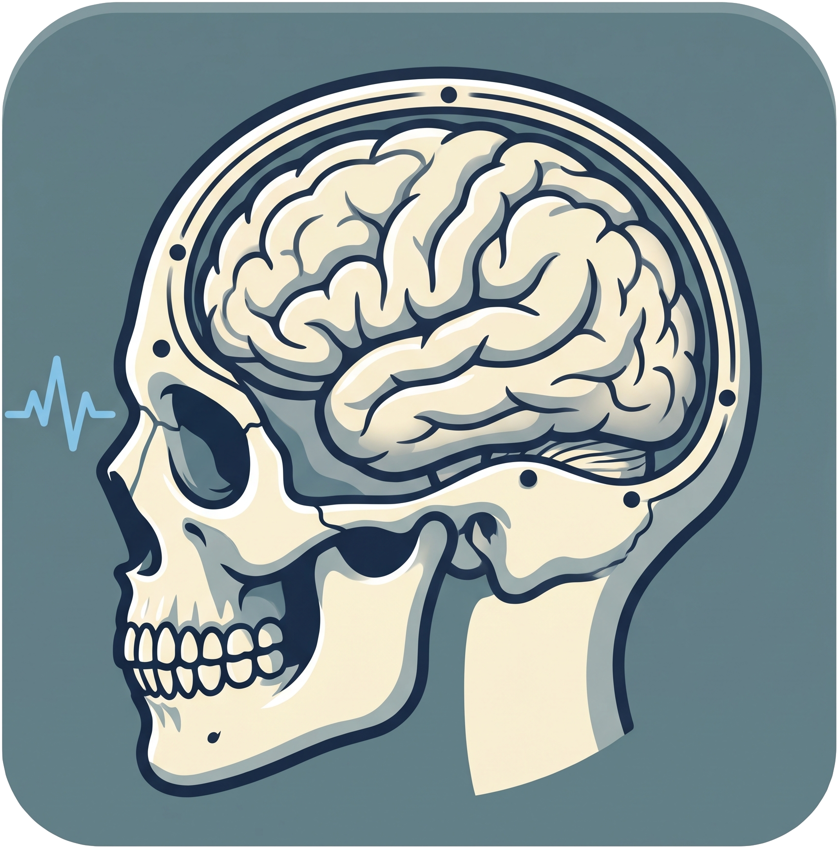 Illustration of a skull in profile opened to reveal the brain, representing craniectomy