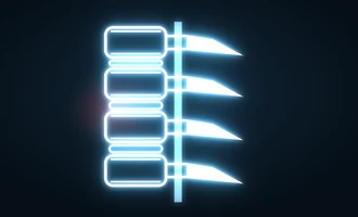 Neon animation of a vertebra slipping forward over the bone below
