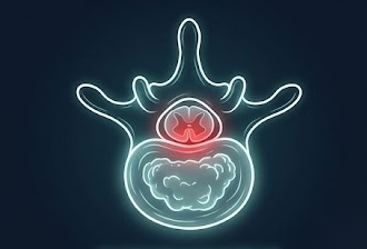 Neon illustration of a thoracic herniated disc