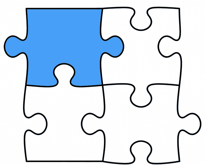 Four interlocking puzzle pieces representing the components of coma evaluation: Neurologic Exam, CT and MRI Imaging, EEG, and Bloodwork